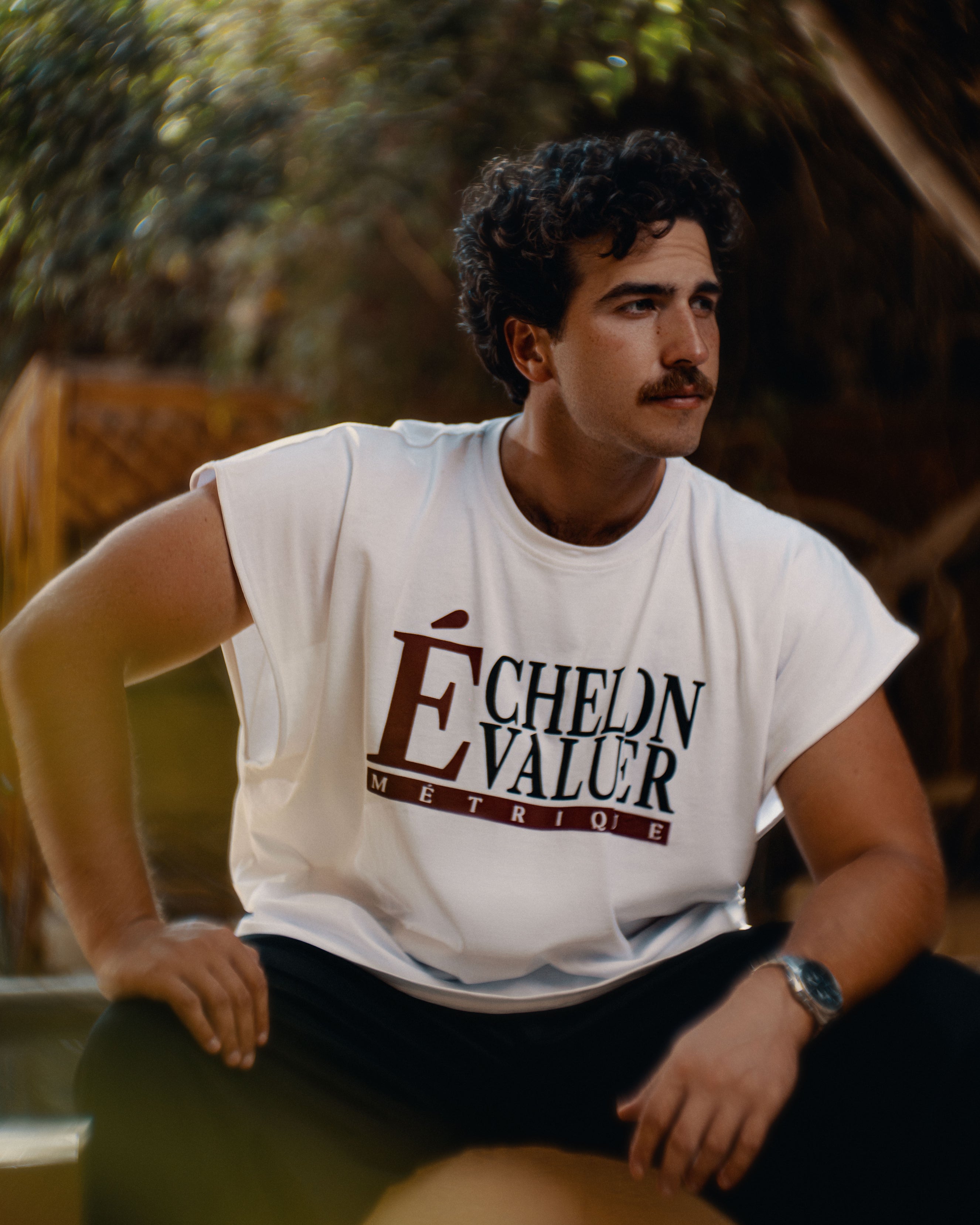 L’ Essential Boxy Tee-Antique White With Red  Accents