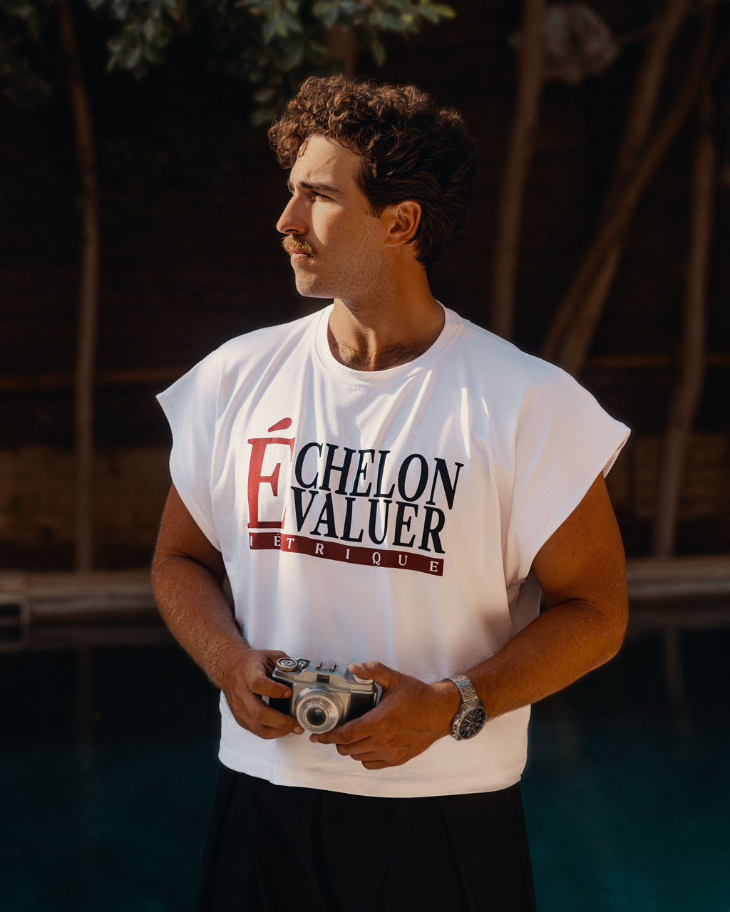 L’ Essential Boxy Tee-Antique White With Red  Accents